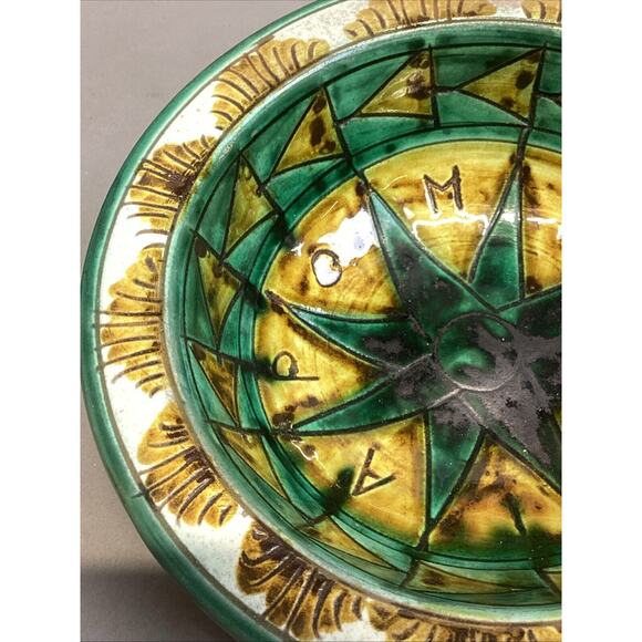 Handmade Green & Yellow Pottery Bowl - 2”Hx7”D - Picture 3 of 8